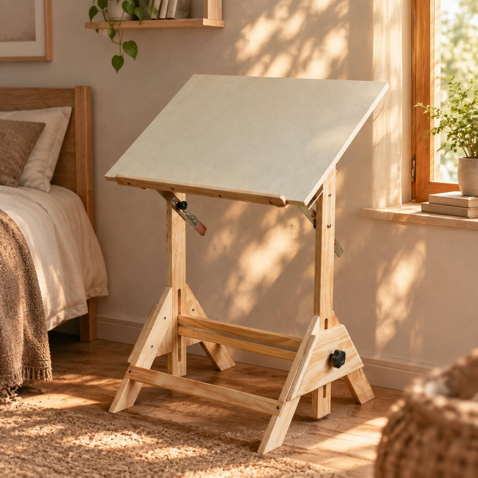 Woodworking Work Table - Height Adjustable Art Desk Solid Wood