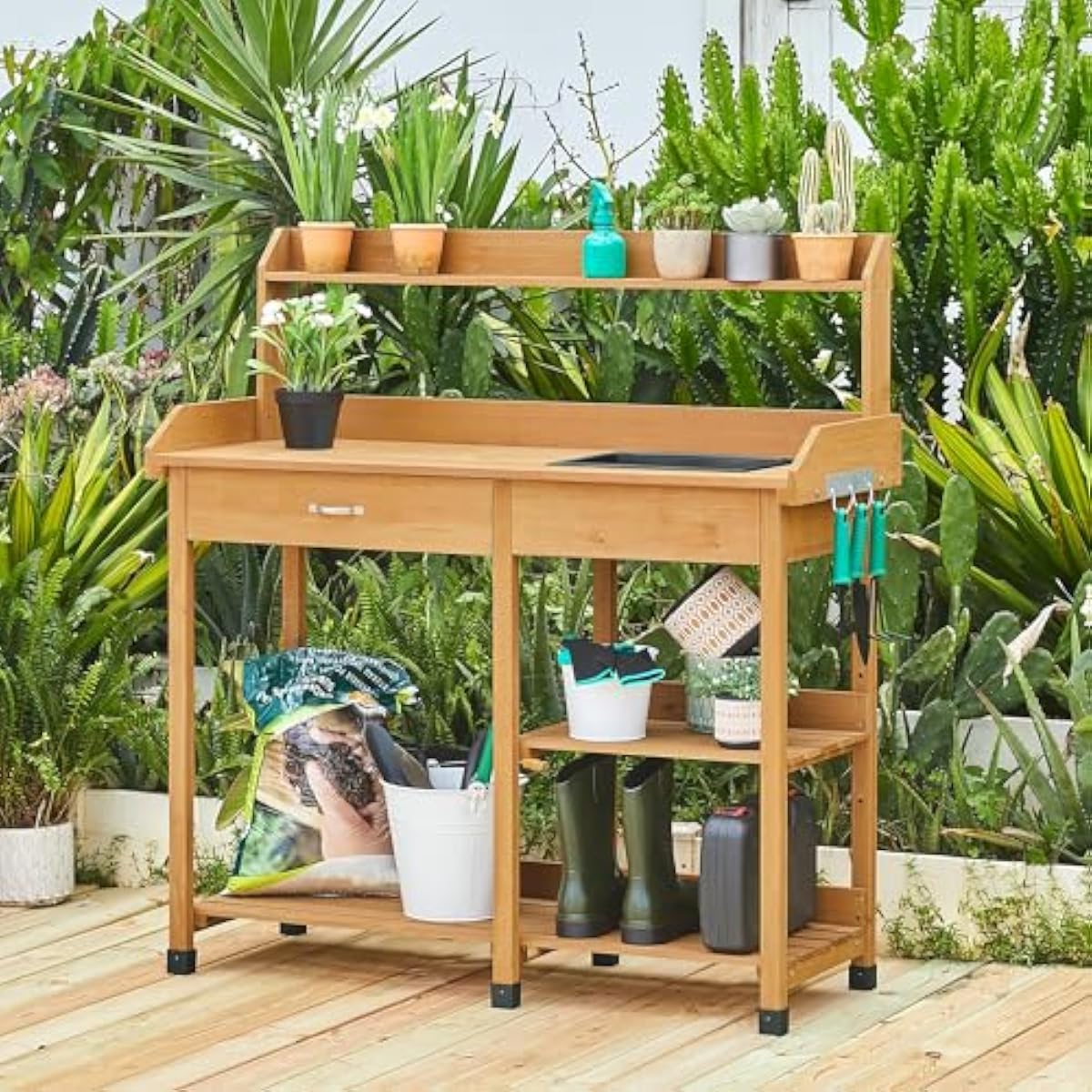 Outdoor Potting Bench with Rem - đánh giá và giá Woodworking Work Table